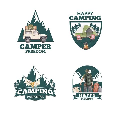 Premium Vector | Logo design with happy camper concept