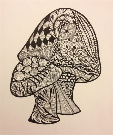 Mushrooms Zentangle Artwork, Doodles Zentangles, Zentangle Patterns, Mushroom Drawing, Mushroom ...