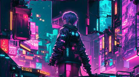 The neon-lit streets of a cyberpunk anime night city with this ...