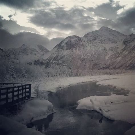 Beautiful winter's day view of ‪#‎snow‬ covered trees and mountains from ‪#‎Alaska‬'s Eagle ...