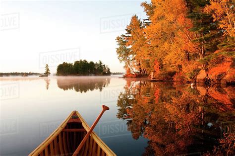 Canoe, Fall, Kahshe Lake, Muskoka, Ontario - Stock Photo - Dissolve