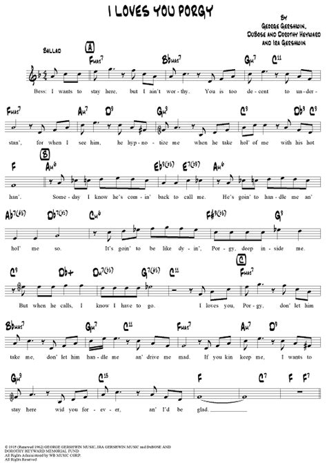 I Loves You Porgy" Sheet Music for Lead Sheet - Sheet Music Now