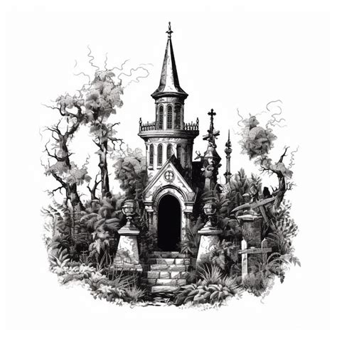 Premium AI Image | A drawing of a gothic church with a steeple and a steeple generative ai