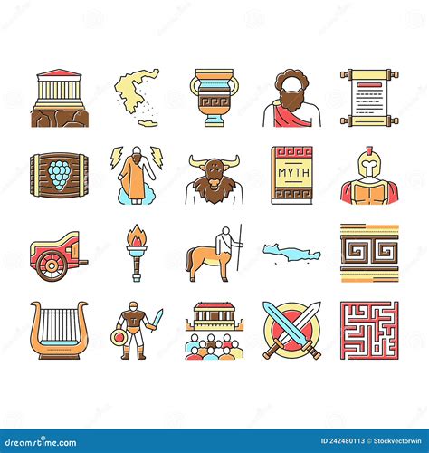 Ancient Greece Mythology History Icons Set Vector . Stock Vector ...