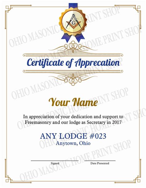 Masonic Certificate - Sample Certificate