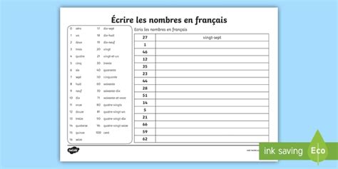 French Numbers Worksheet | Elementary | Twinkl Canada