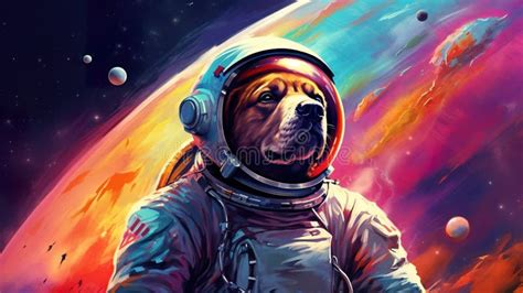 Cute Dog in Space Suit, Funny Doggy in Spacesuit Flying in Cosmos Stock ...