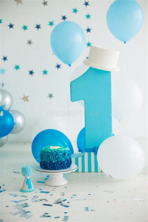 First Birthday Cake for Boy Stock Image - Image of candle, decor: 175899221