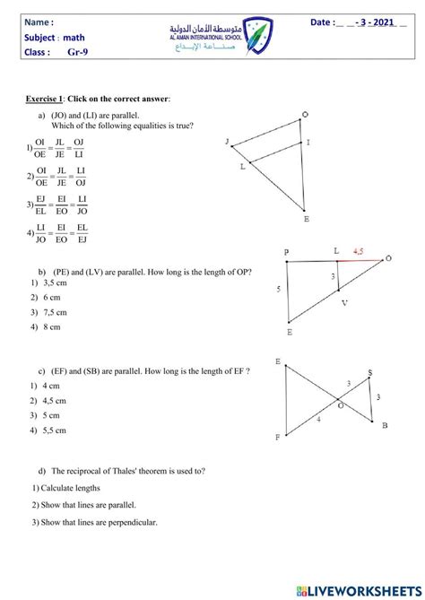 Thales'theorem-Gr9 online exercise for | Live Worksheets