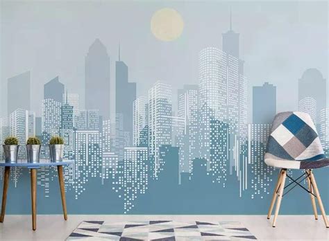 City scape mural on one wall? | Cityscape mural, City landscape, Wall murals