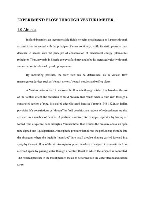 Experiment: Flow Through Venturi Meter | EKC291 - Chemical Engineering ...