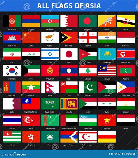 Todas Las Banderas De Los Países De La Asia Estilo Plano Ilustración ...