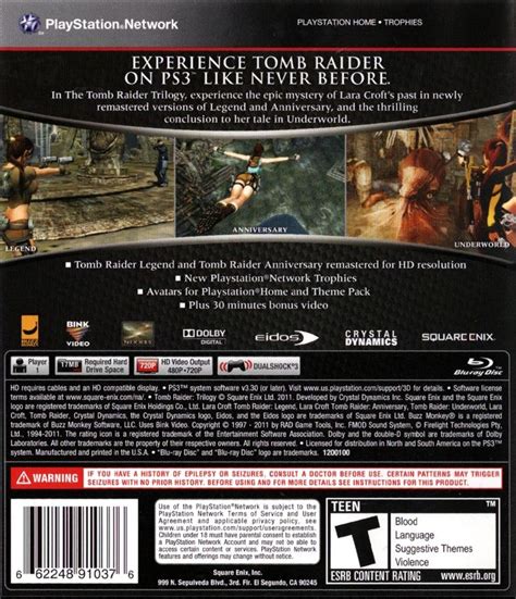 The Tomb Raider Trilogy (2011) PlayStation 3 box cover art - MobyGames