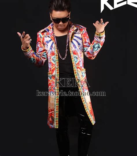 S 4XL 2019 Men New slim DJ Bohemia style long suit jacket coat singer costumes Nighclub Fashion ...