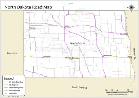 North Dakota Road Map - Check U.S. & Interstate Highways, State Routes ...