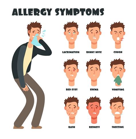 Allergy symptoms with sneezing cartoon man. Medical vector illustratio By Microvector ...