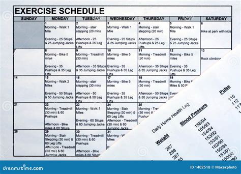 Exercise Schedule & Health Chart Royalty Free Stock Photos - Image: 1402518