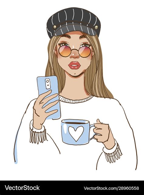 A sketch beautiful hipster girl in glasses Vector Image