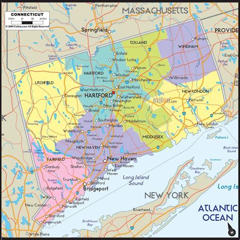 Political Map of Connecticut - Ezilon Maps | Map, Political map, Connecticut