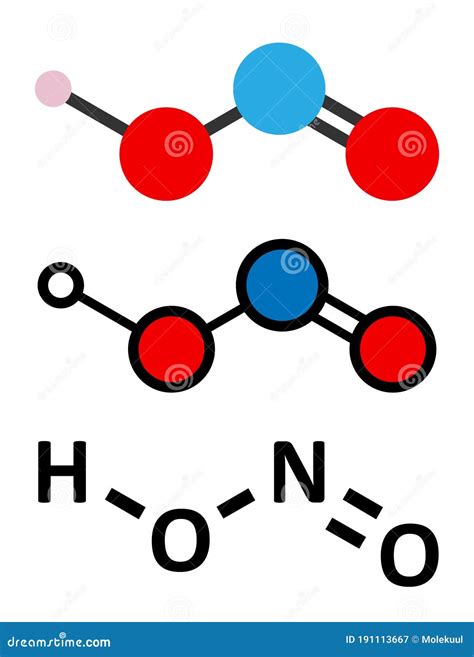 Nitrous Acid HNO2 Mineral Acid Molecule. Stylized 2D Renderings and Conventional Skeletal ...