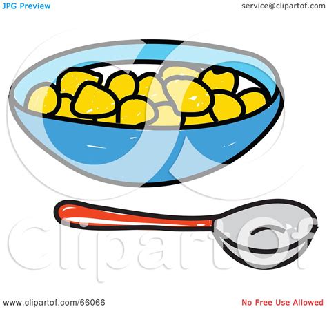 Royalty-Free (RF) Clipart Illustration of a Sketched Spoon By A Bowl Of Cereal by Prawny #66066