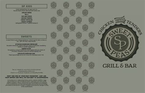 Menu - Sweet Peas Grill