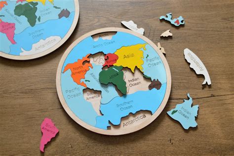 World Map Puzzle, Handmade Wooden Map of the World, Wood Puzzle Jigsaw ...