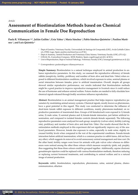 (PDF) Assessment of Biostimulation Methods based on Chemical Communication in Female Doe ...