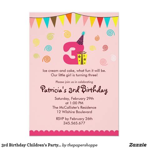 3rd Birthday Invitations Girl