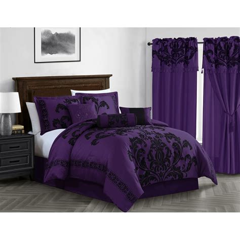 Chezmoi Collection Royale 7-Piece Dark Purple Jacquard Floral Comforter ...