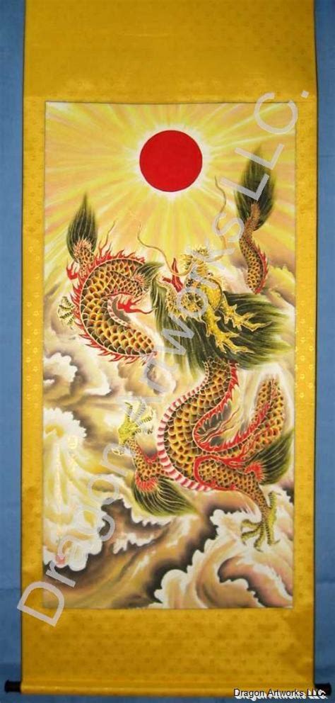 Chinese Dragon Scroll Painting, Golden Dragon