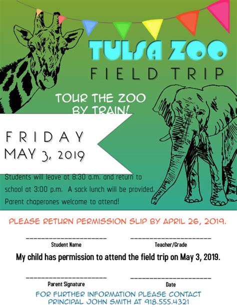 Zoo Field Trip Permission Slip Template - Printable Word Searches