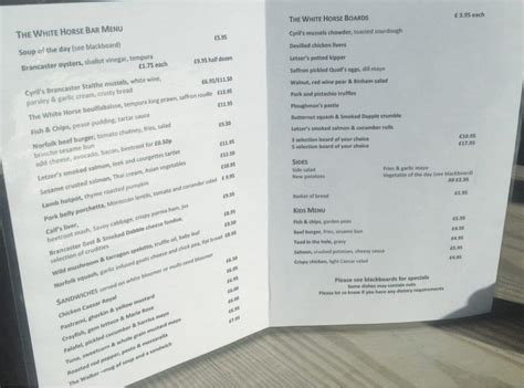 Menu at The Ship Hotel pub & bar, Brancaster