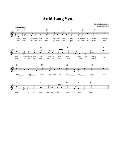 Auld Lang Syne B-Flat Instrument Sheet Music (Lead Sheet) with Chords and Lyrics