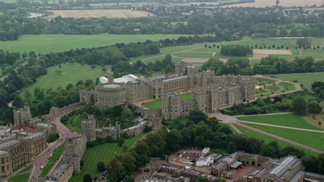 6K stock footage aerial video orbit historic Windsor Castle revealing St George's Chapel ...