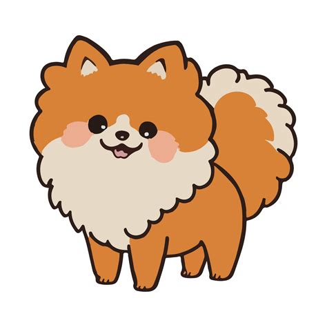 Cute cartoon pomeranian spitz. Spitz dog with a fluffy tail smiles ...