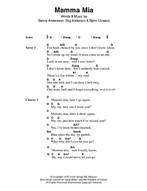 Mamma Mia by ABBA - Guitar Chords/Lyrics - Guitar Instructor | Ukulele ...