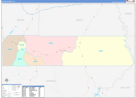 Wayne County, UT Wall Map Color Cast Style by MarketMAPS - MapSales