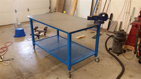 homemade welding table with wheels in Miller blue | Welding table diy, Welding table, Diy welding