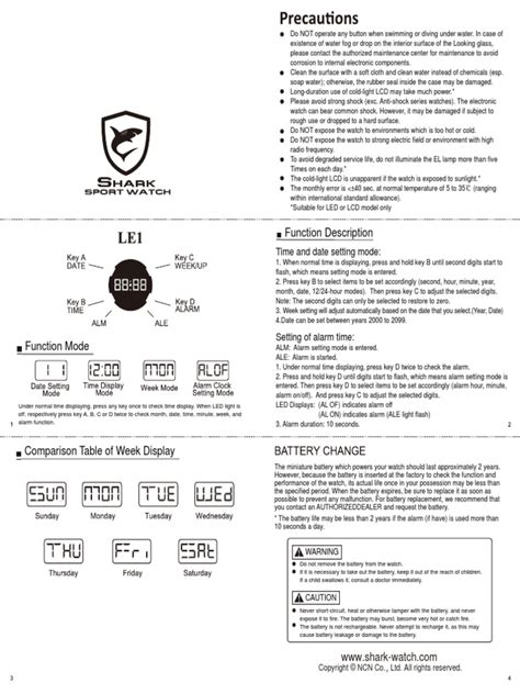 Shark Sport Watch Manual | PDF | Chemistry | Applied And Interdisciplinary Physics