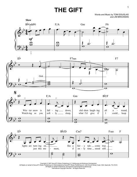 The Gift by Jim Brickman Sheet Music for Easy Piano at Sheet Music Direct