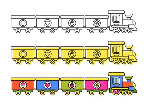 Premium Vector | Outline and colorful toy train for kids coloring book ...