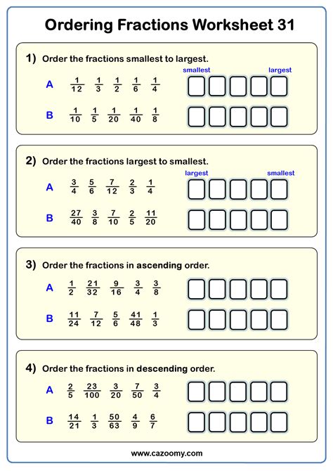 Ordering Fractions and Decimals Worksheet