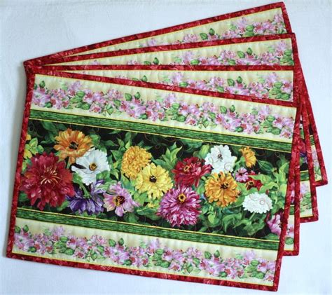 Quilted Placemats - Table Mats - Floral Placemats - Spring Summer place mats - Set of 4 | Floral ...