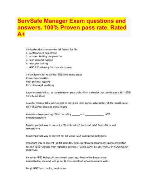 ServSafe Manager Exam questions and answers. 100% Proven pass rate ...