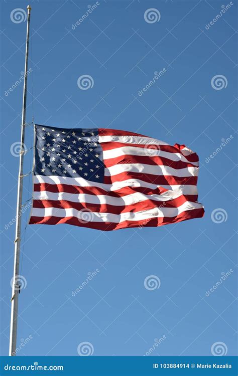 American Flag Flying at Half Staff or Half Mast Stock Photo - Image of ...