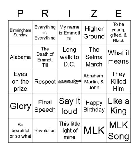 PRIZE Bingo Card