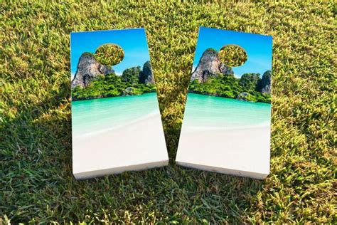 Mountain Beach Themed Custom Cornhole Board Design