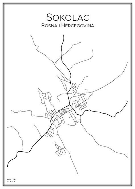 Stadskarta över Sokolac | Handritade stadskartor och posters | Stadskarta, Map, Affisch