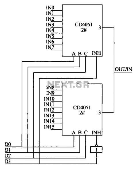 Analog multiplexer CD4051 extension circuit 1 under Other Circuits -59767- : Next.gr